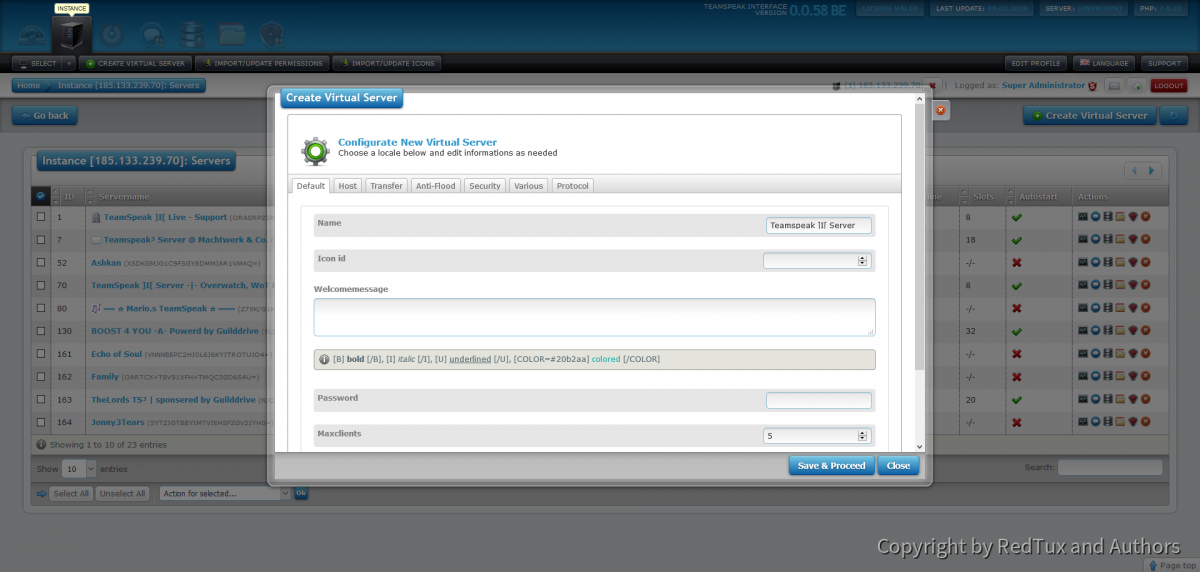 Teamspeak Interface Create Virtual Server