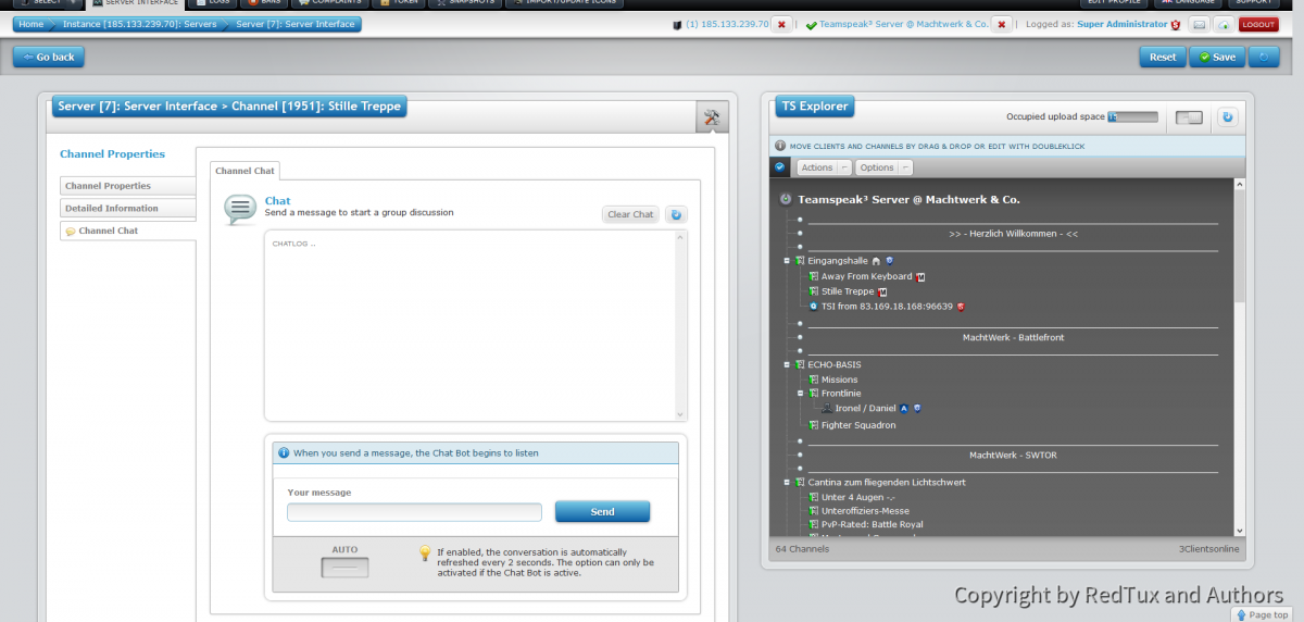 Teamspeak Interface Virtual Server Channel Chat