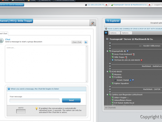 Teamspeak Interface Virtual Server Channel Chat