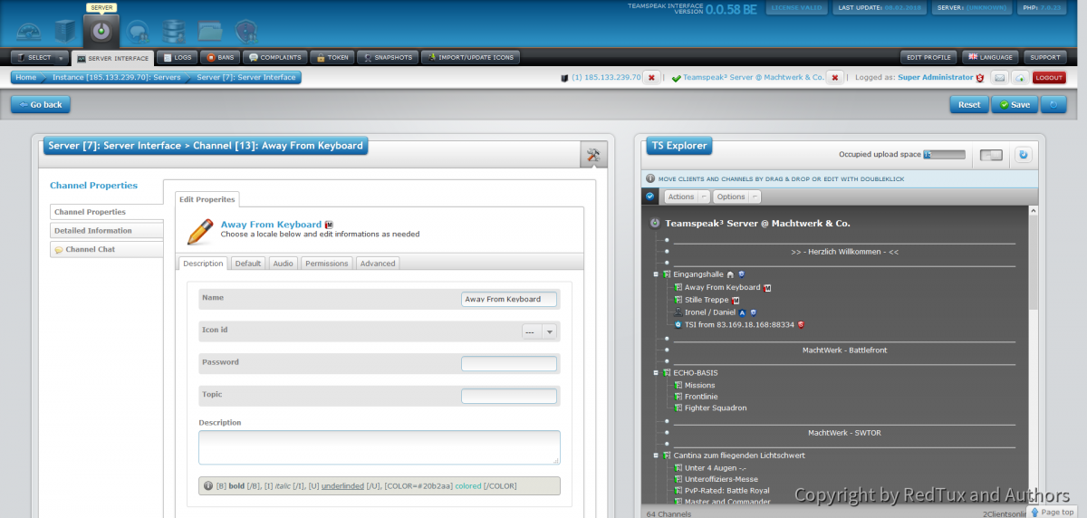 Teamspeak Interface Virtual Server Modify Channels
