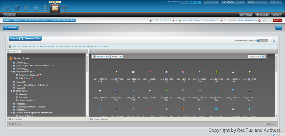 Teamspeak Interface Virtual Server Icon and File Management