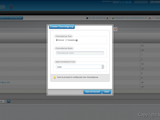 Teamspeak Interface Virtual Server Create Channelgroup