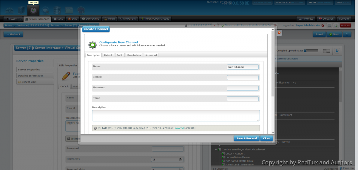 Teamspeak Interface Virtual Server Create Channel