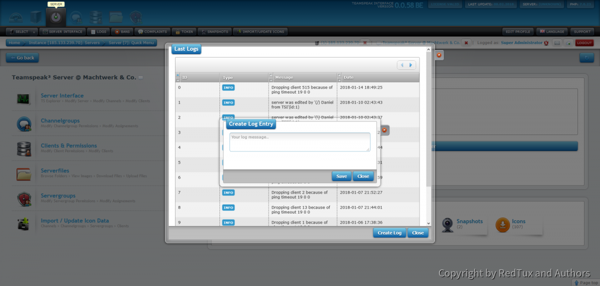 Teamspeak Interface Virtual Server Log Management