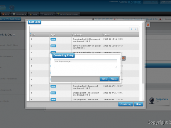 Teamspeak Interface Virtual Server Log Management