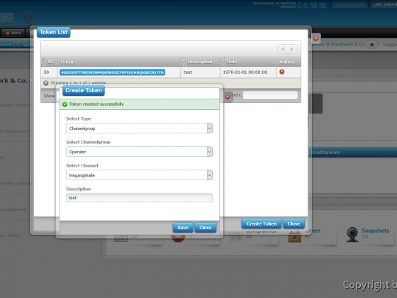 Teamspeak Interface Virtual Server Token Management