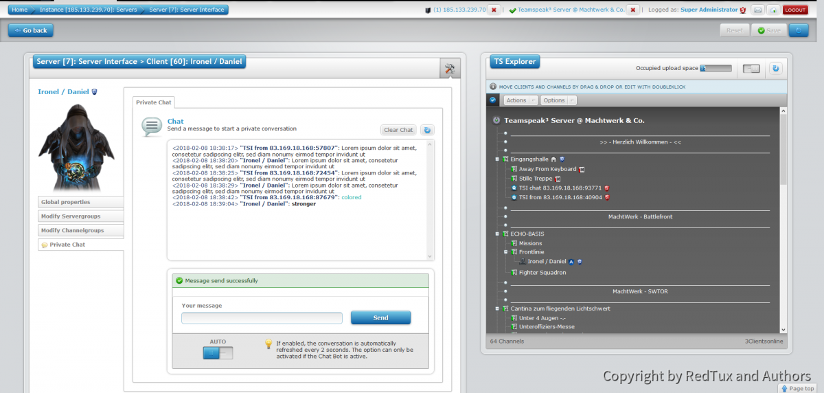 Teamspeak Interface Virtual Server Client Chat
