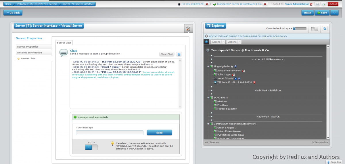 Teamspeak Interface Virtual Server Chat