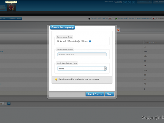 Teamspeak Interface Virtual Server Create Servergroup