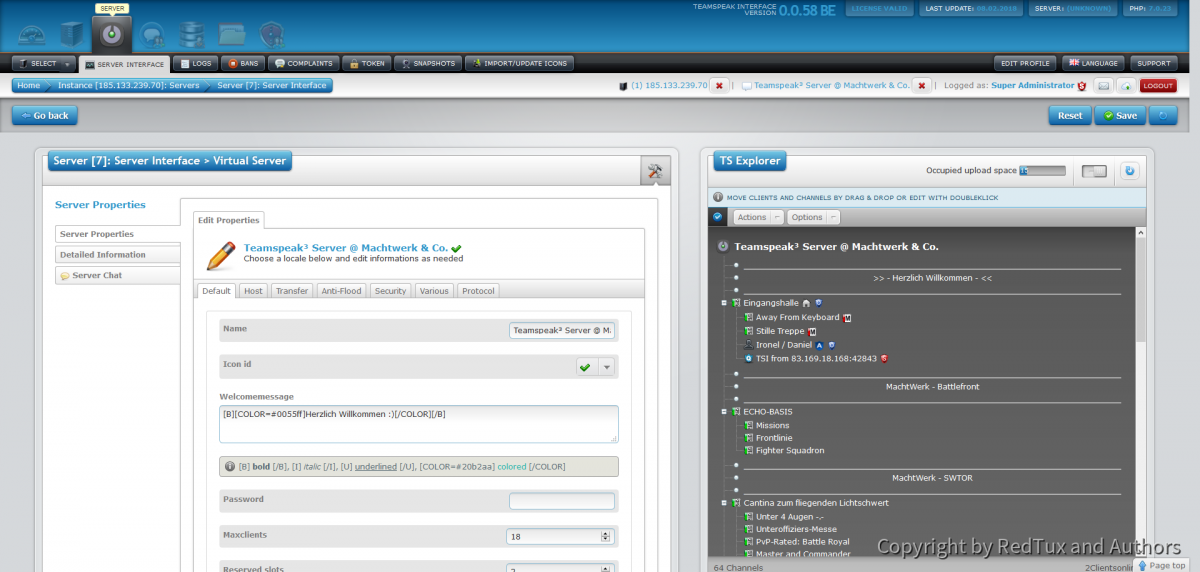 Teamspeak Interface Virtual Server Interface and Explorer