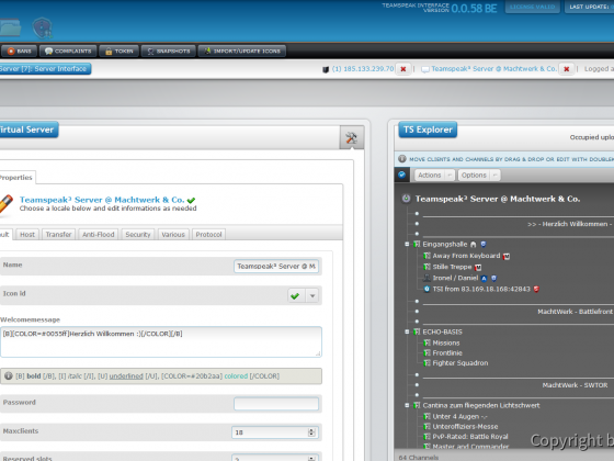 Teamspeak Interface Virtual Server Interface and Explorer
